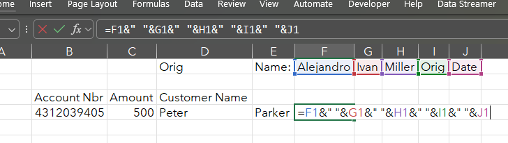 Cleaning process – Applying concatenate formula to Sender's Name